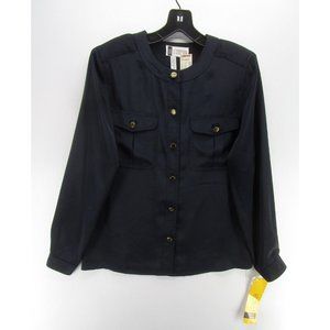 VINTAGE Blouse 8 SK & Company Pearl Snap Band Collar Pockets 90s NEW